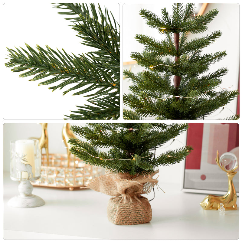 Mini Christmas Tree Tabletop PE Premium Full Tree Burlap Base,22in