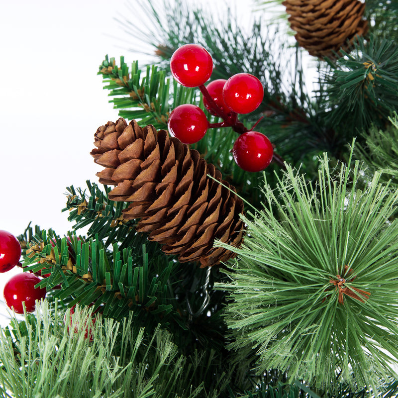 Classic Christmas Pine Garland with White Cones and Red Berries