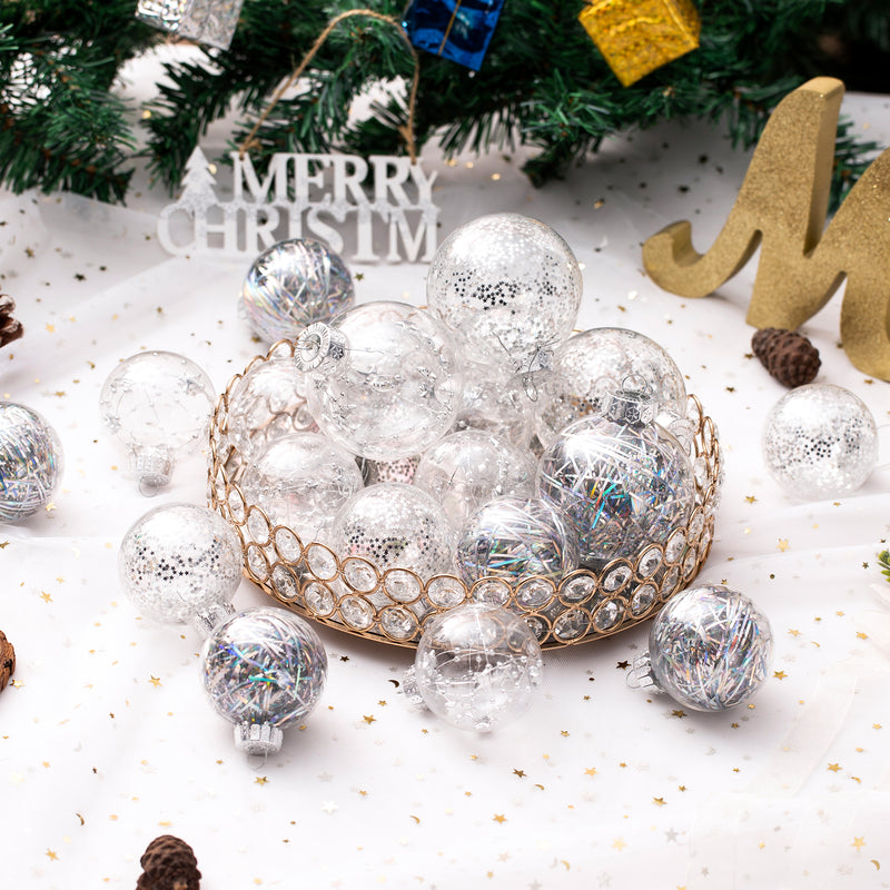 Christmas Ball Ornaments Set-Shatterproof Clear Plastic Decorative Baubles for Xmas Tree House Holiday Wedding Party Decoration, 20 PCS