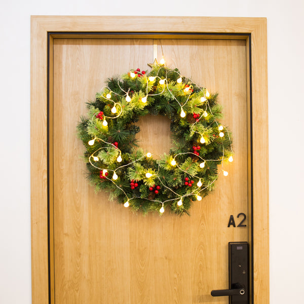 Artificial Christmas Pine Wreath with White Cones and Red Berries 24 In