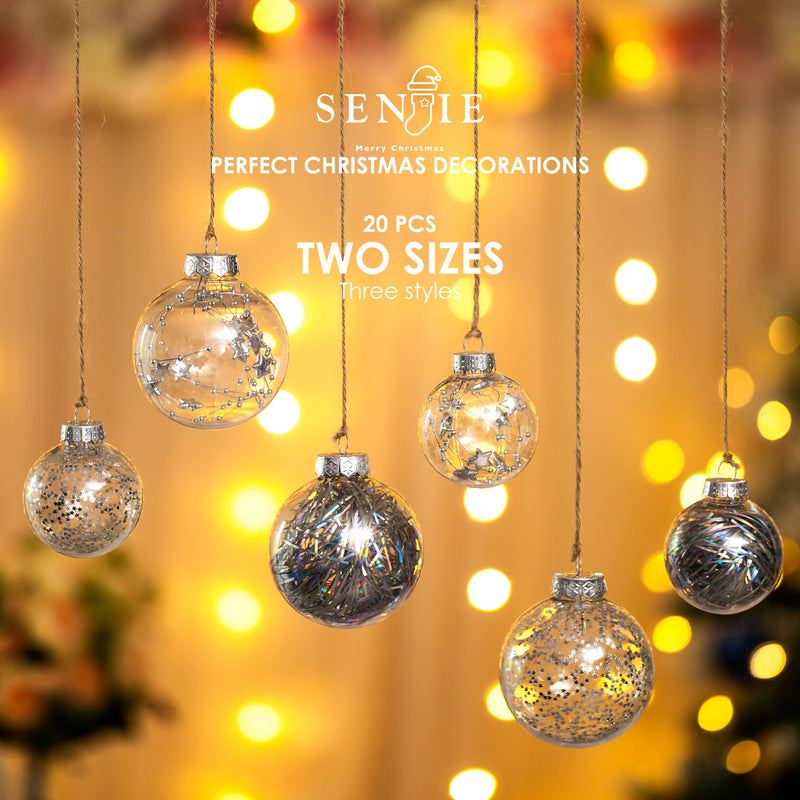 Christmas Ball Ornaments Set-Shatterproof Clear Plastic Decorative Baubles for Xmas Tree House Holiday Wedding Party Decoration, 20 PCS