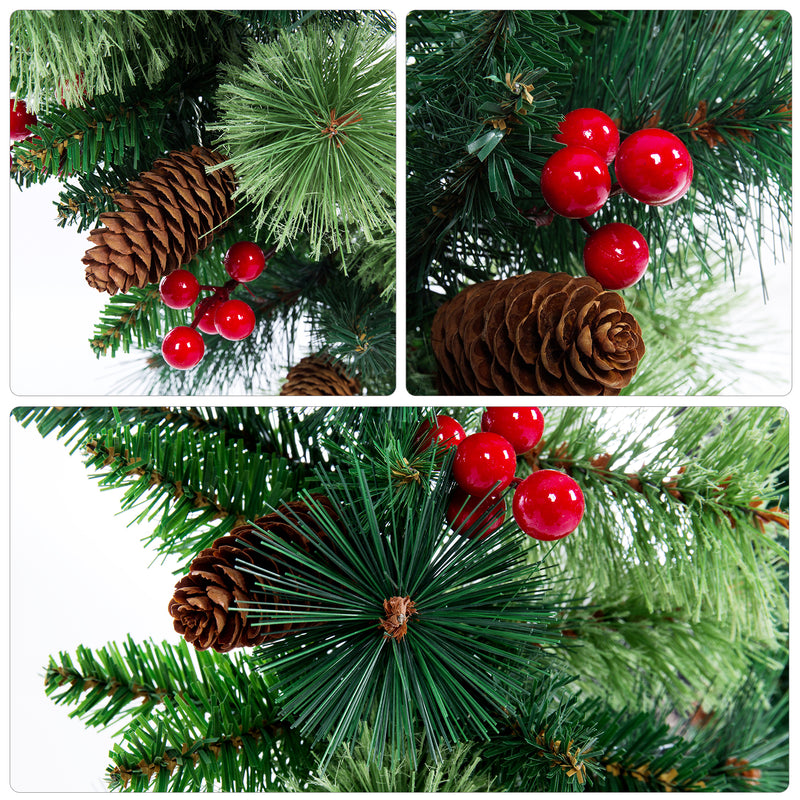 Classic Christmas Pine Garland with White Cones and Red Berries