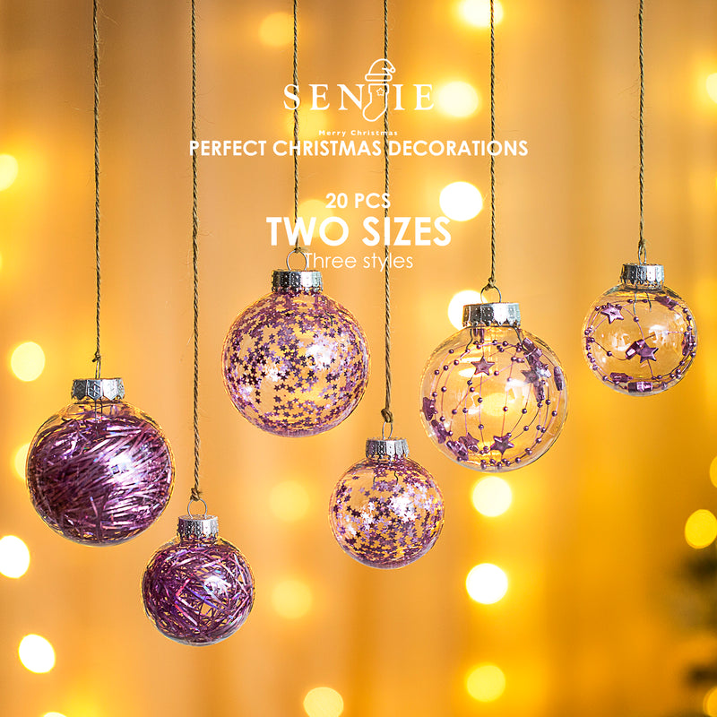 Christmas Ball Ornaments Set-Shatterproof Clear Plastic Decorative Baubles for Xmas Tree House Holiday Wedding Party Decoration, 20 PCS