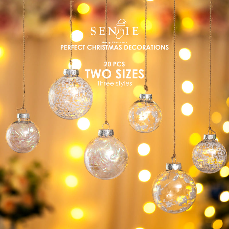 Christmas Ball Ornaments Set-Shatterproof Clear Plastic Decorative Baubles for Xmas Tree House Holiday Wedding Party Decoration, 20 PCS