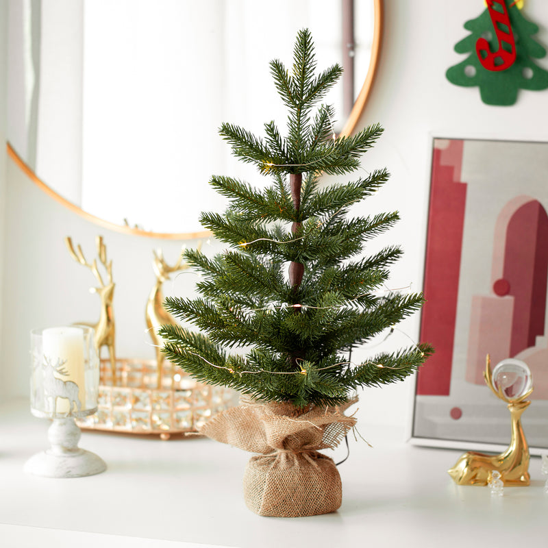 Mini Christmas Tree Tabletop PE Premium Full Tree Burlap Base,22in