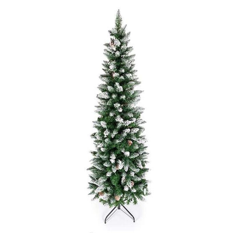 Artificial Pencil Christmas Tree,Snow Flocked Trees with Pine Cone Decoration Unlit 5/6/7/7.5 FT