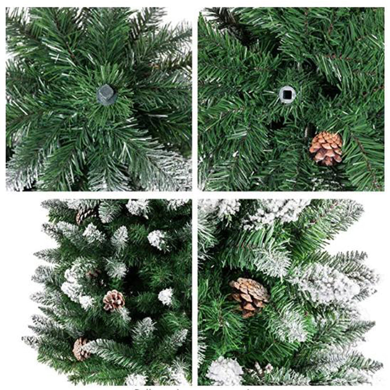 Artificial Pencil Christmas Tree,Snow Flocked Trees with Pine Cone Decoration Unlit 5/6/7/7.5 FT